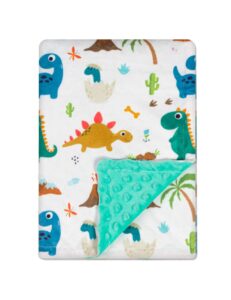 baby blanket for boys girls double layer soft plush minky blanket with dotted backing, toddler baby newborn blanket shower gifts (green dinosaur, 30 x 40 inches)