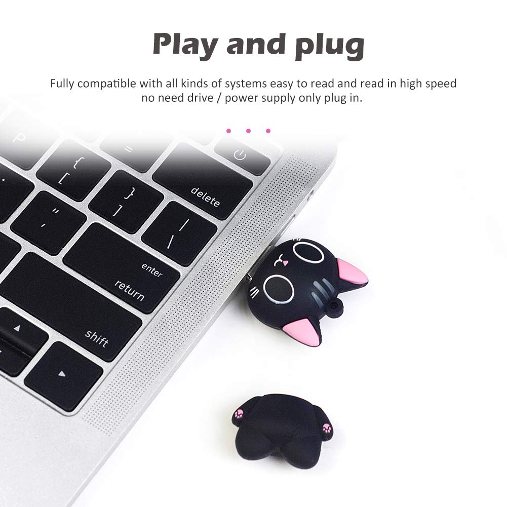 LEIZHAN Cute USB Flash Drive 32GB Cartoon Cat Pendrive Memory Thumb Stick USB2.0 Animal Jump Drive Character Data Storage Gift USB Disk Pendrive with Key Chain