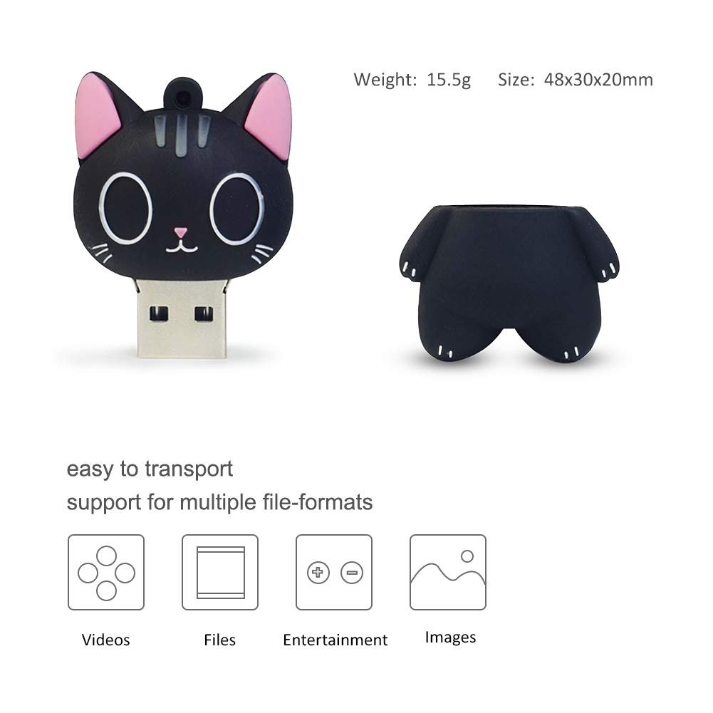 LEIZHAN Cute USB Flash Drive 32GB Cartoon Cat Pendrive Memory Thumb Stick USB2.0 Animal Jump Drive Character Data Storage Gift USB Disk Pendrive with Key Chain