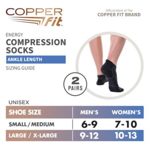 Copper Fit unisex adult Ankle Length Compression Socks, Black, Small-Medium US