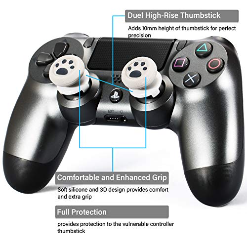 Playrealm FPS Thumbstick Extender & 3D Texture Rubber Silicone Grip Cover 2 Sets for PS5 Dualsenese & PS4 Controller (Cat Paw Grey)