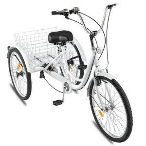 24-inch adult tricycle 1/7 speed 3-wheel pedal bicycle with shopping basket suitable for men and women