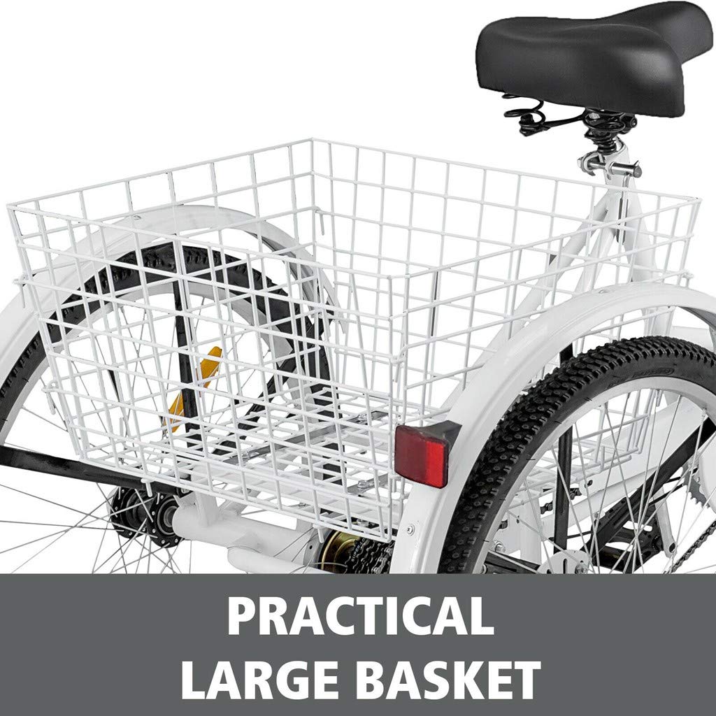 24-inch Adult Tricycle 1/7 Speed 3-Wheel Pedal Bicycle with Shopping Basket Suitable for Men and Women