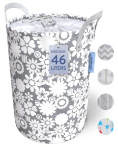 glampers laundry hamper 43/46/54l | small laundry baskets with sturdy handles | collapsible kids hamper for dirty clothes, toys | small, gray wave2