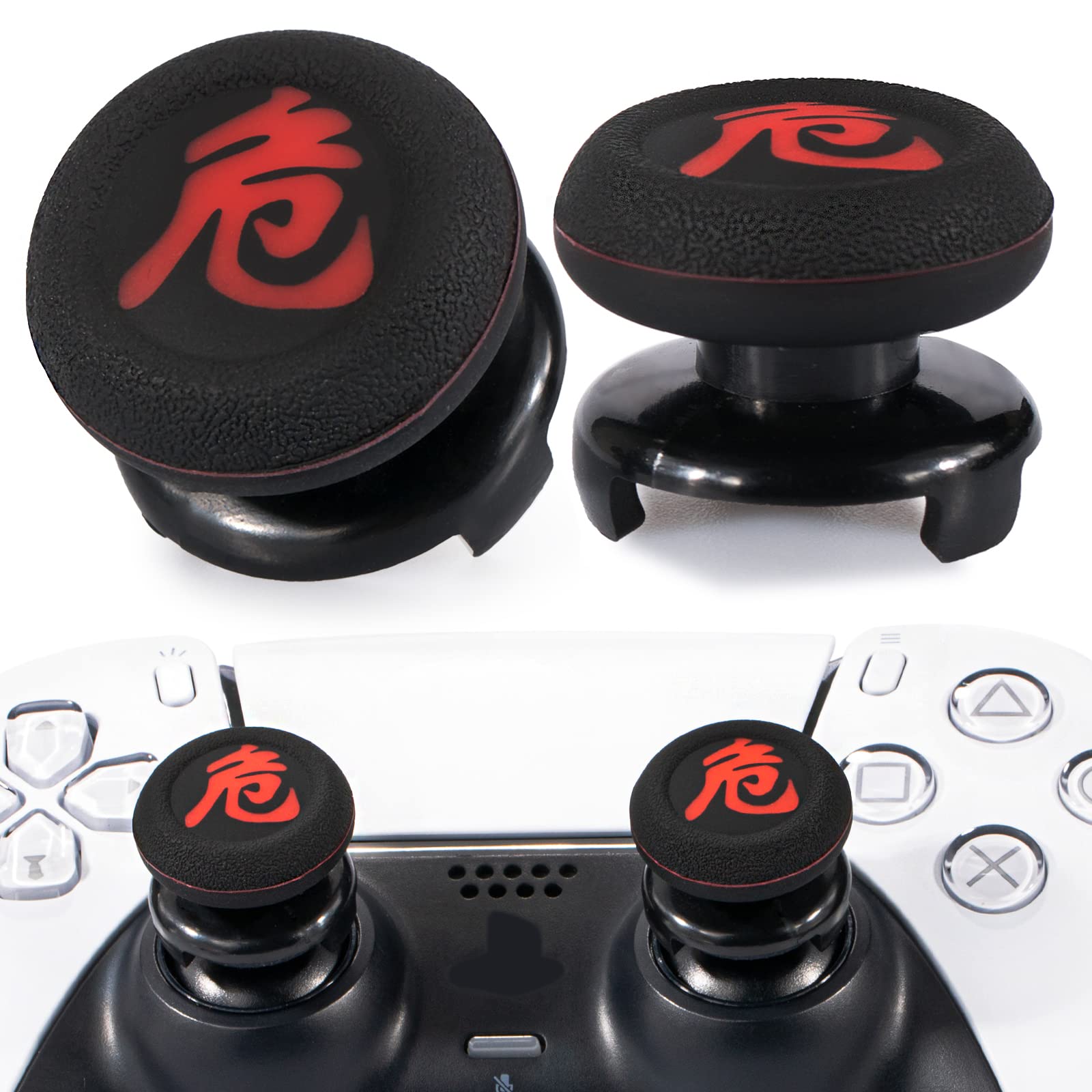 Playrealm FPS Thumbstick Extender & Printing Rubber Silicone Grip Cover 2 Sets for PS5 Dualsenese & PS4 Controller (Danger of Kanji)