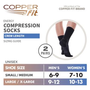 Copper Fit womens Copper Fit Energy Copper Infused Crew Socks, Black, Small-Medium US