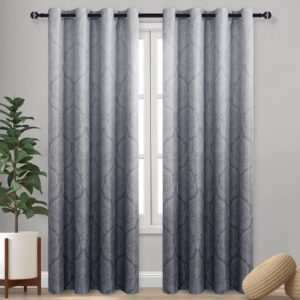 dwcn ombre blackout curtains for bedroom - damask patterned thermal insulated energy saving grommet curtains for living room, set of 2 panels, 52 x 84 inch length, grey
