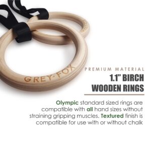 New Grey Fox Premium Numbered 1.1" Wooden Gymnastic Rings with Adjustable Straps Olympic Size: Chalk, Non-Slip Buckle |Full Body Suspension |Bodyweight Calisthenics |Home Gym Equipment |Fitness Gifts