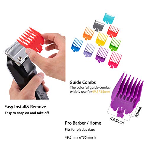 HOP Professional hair clipper guards attachments set-Trimmer guard attachment kit-Replacement guides combs-10 Pcs color coded from 1/16 to 1 inch-Universal clip fit all full-size Wahl clippers blades