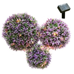 giveu pack of 3 artificial plant hemisphere grass outdoor fake plants plastic plant with solar lights for outdoor garden decoration-purple, dia 6/8/10inches