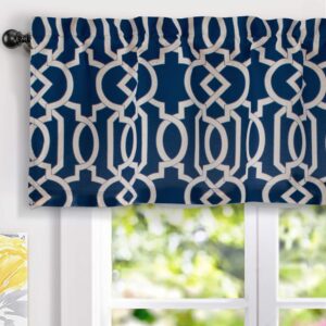 DriftAway Abigail Geometric Trellis Pattern Window Curtain Valance Rod Pocket 52 Inch by 18 Inch Navy