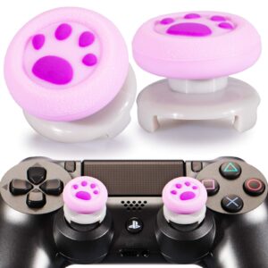 playrealm fps thumbstick extender & 3d texture rubber silicone grip cover 2 sets for ps5 dualsenese & ps4 controller (cat paw purple)