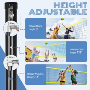 Patiassy Outdoor Portable Volleyball Net Set System - Quick & Easy Setup Adjustable Height Steel Poles, PU Volleyball with Pump and Carrying Bag for Beach Backyard (Yellow)