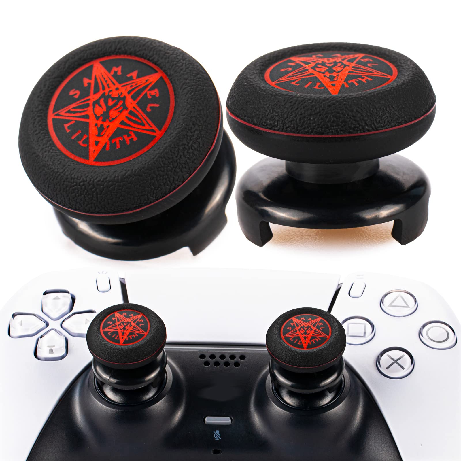 Playrealm FPS Thumbstick Extender & Printing Rubber Silicone Grip Cover 2 Sets for PS5 Dualsenese & PS4 Controller (Demon Circle)