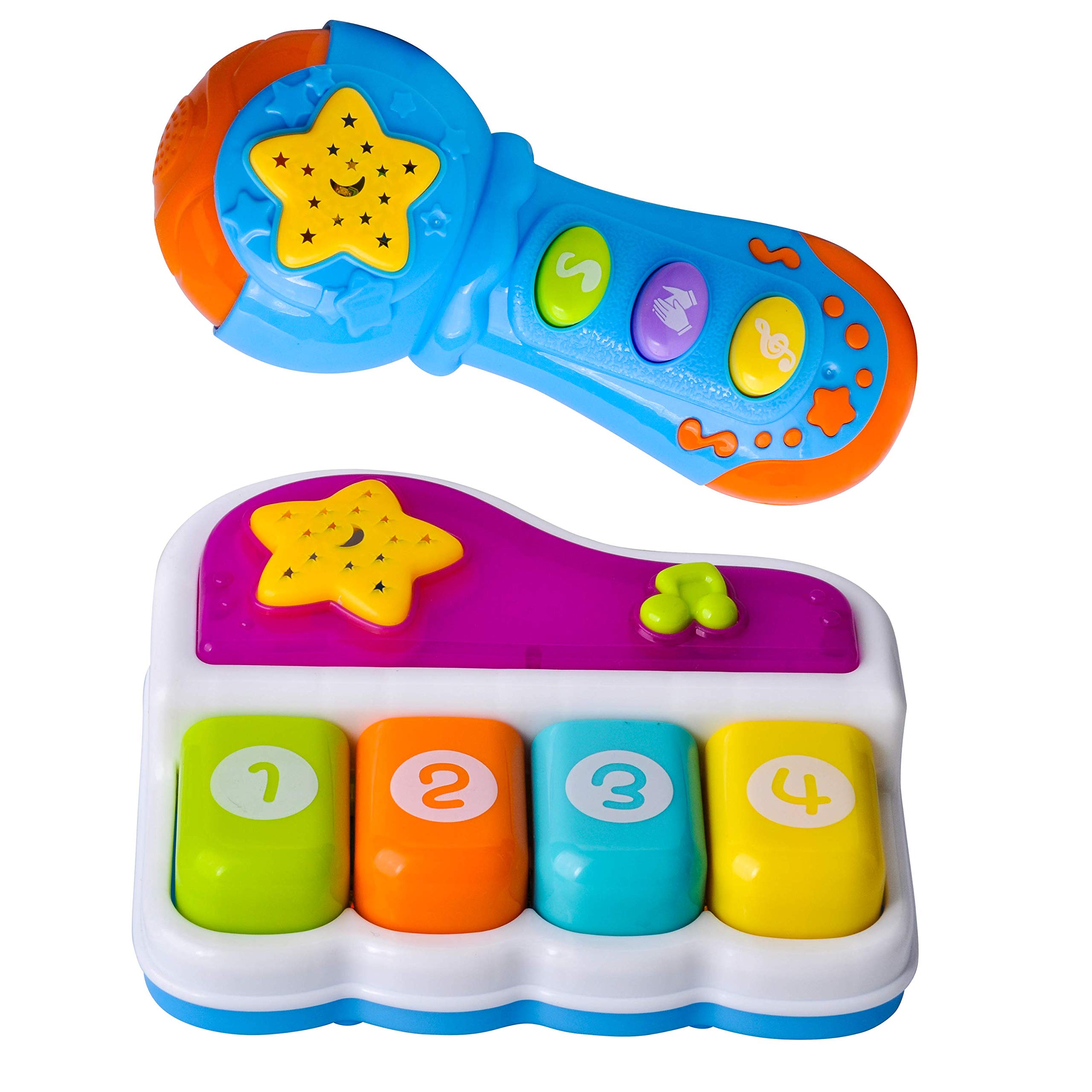 JOYIN 6 PCS Toddler Sensory Educational Musical Instrument Toys Include Driving Steering Wheel Toy, Pretend Play Cellphone with Music, Piano Keyboard Toy for Toddler Boys and Girls