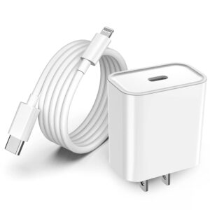 20w fast usb type c wall charger with 6.6 feet cable cord compatible with iphone 14 max pro/14 pro/14 plus/14/13/12/11/xs/xr/x/8/7/6/5/se/5c ipad pro/mini/air airpods (1-pack)