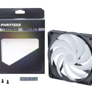 Phanteks (PH-F140SK_DRGB_PWM) SK140 DRGB PWM Fan, 140mm Fan, high Airflow Nine-Blade Design, DRGB Lighting, Rubber dampening washers - Black