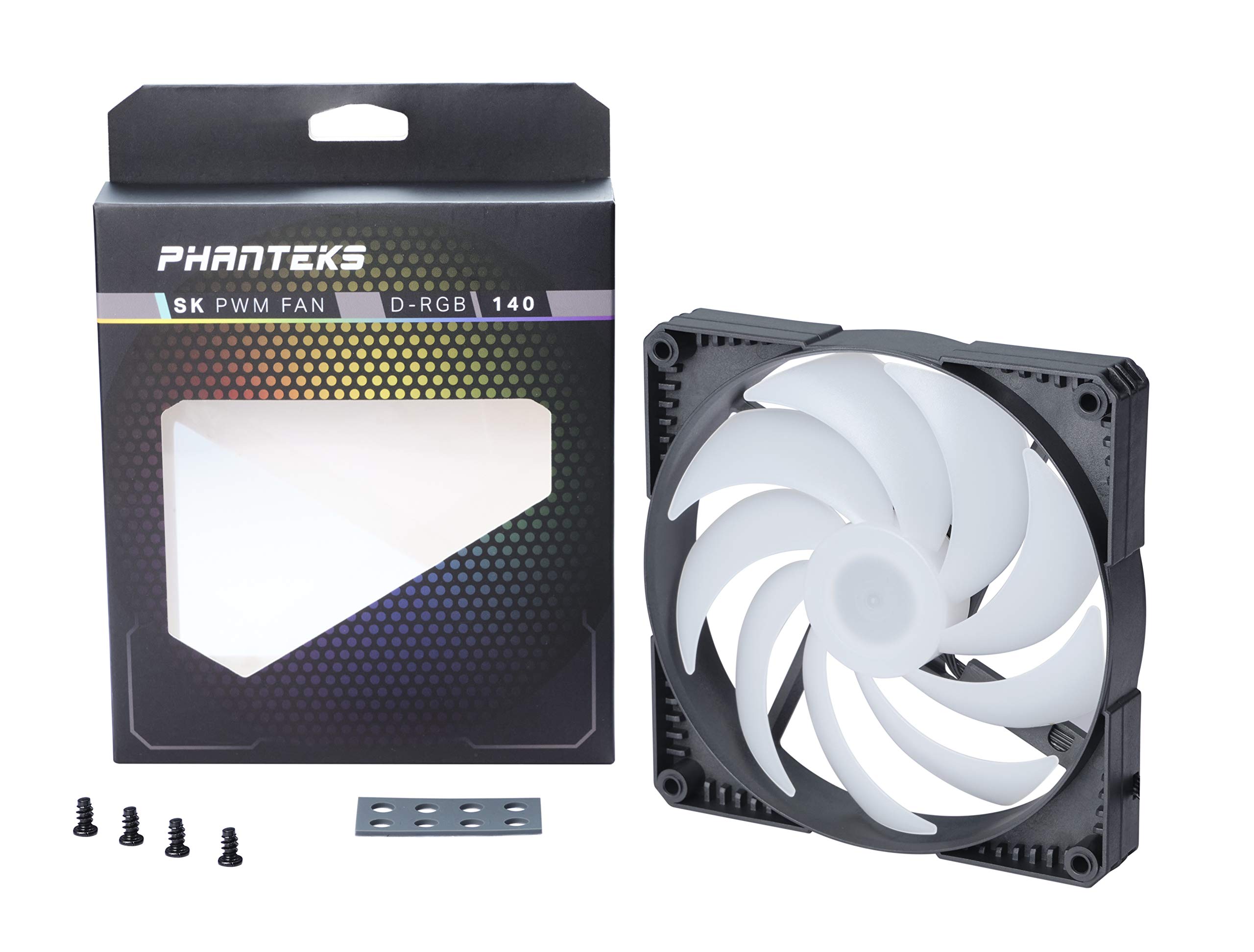 Phanteks (PH-F140SK_DRGB_PWM) SK140 DRGB PWM Fan, 140mm Fan, high Airflow Nine-Blade Design, DRGB Lighting, Rubber dampening washers - Black