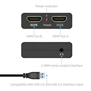 Unstincer USB 3.0 to Dual HDMI Adapter,Compatible with Windows ChromeBook MacBook,Support 3.5mm Jack Stereo Output Expand 2 Different Display Screens (Dual HDMI Adapter)