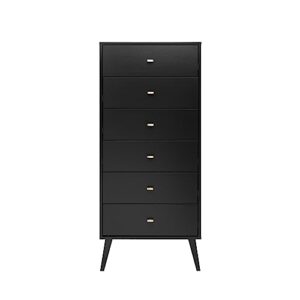 prepac milo mid-century modern tall 6-drawer chest - black