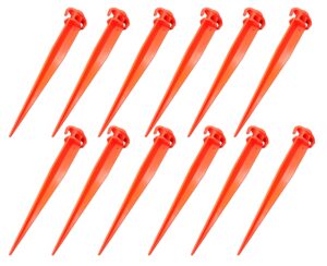 lifstar 11-inch 12-pcs tent pegs garden stakes durable and strong plastic tent stakes for beach mat, camping tent, beach umbrella, hiking, garden, landscape stakes, orange stakes uv resistant