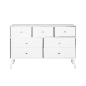 Prepac Milo Mid-Century Modern 7 Drawer Double Dresser for Bedroom, Wide Chest of Drawers, Contemporary Bedroom Furniture, 16" D x 52.5" W x 33.75" H, White, WDBR-1407-1