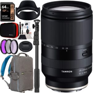 tamron 28-200mm f/2.8-5.6 di iii rxd lens model a071 for sony e-mount full frame mirrorless cameras bundle with deco gear photography backpack case + filter kit + 64gb card + monopod + accessories