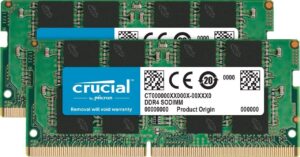crucial memory bundle with 32gb (2 x 16gb) ddr4 pc4-21300 2666mhz sodimm (ct2k16g4sfd8266) compatible with latitude 5500, 5580, 5590, 5591, 7200, 7280, 7290, 7300, 7390, 7400, 7480, 7490