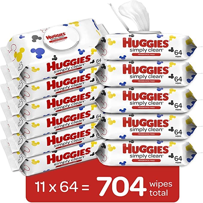 HUGGIES Simply Clean Scented Baby Wipes, 11 Flip-top Pack, 704Count (Pack Of 11)