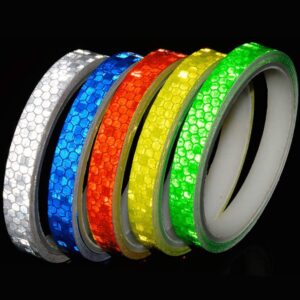 evedmot reflective tapes 5 colors safety reflective warning stickers, waterproof outdoor bicycle rim reflector tape, thin reflective sticker rolls for bikes, bicycles, motorcycle decoration.