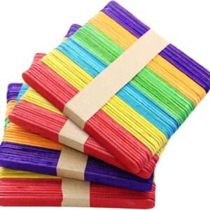 KTOJOY 200 Pcs Colored Wooden Craft Sticks Wooden Popsicle Colored Craft Sticks 4.5 inch Length Treat Sticks Ice Pop Sticks for DIY Crafts，Home Art Projects, Classroom Art Supplies