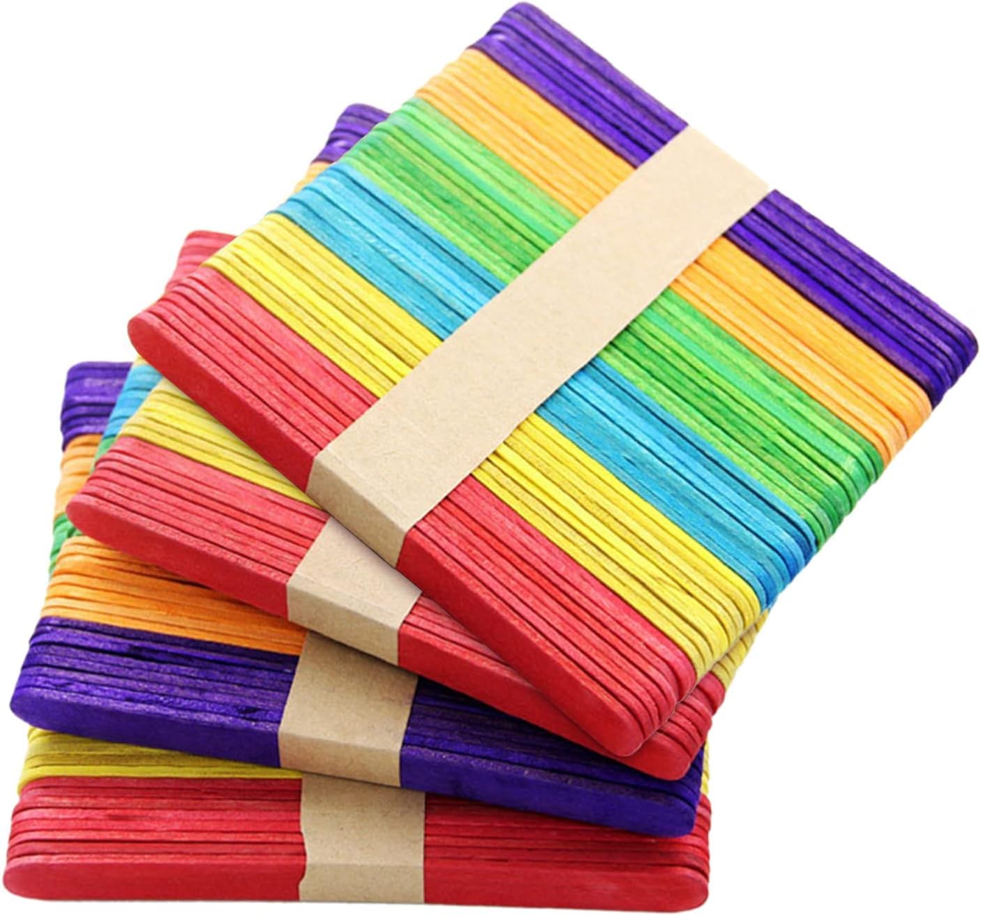 KTOJOY 200 Pcs Colored Wooden Craft Sticks Wooden Popsicle Colored Craft Sticks 4.5 inch Length Treat Sticks Ice Pop Sticks for DIY Crafts，Home Art Projects, Classroom Art Supplies