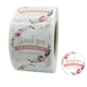 small business stickers thank you for supporting my business stickers round floral thank you sticker roll for small business owners, bakeries or handmade goods, 500pcs/roll