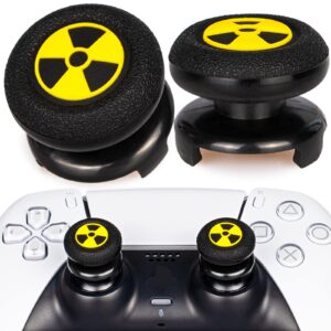 playrealm fps thumbstick extender & 3d texture rubber silicone grip cover 2 sets for ps5 dualsenese & ps4 controller (radiation black)