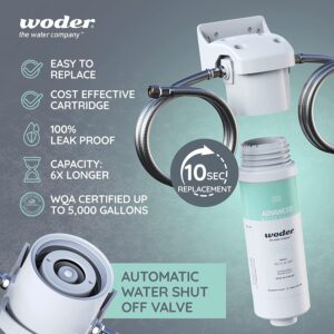 Woder WD-S-5K-ADV-DC Water Filter w. Under-Sink Connection to Main Faucet - WQA Certified High Capacity 5,000gal - Removes Chlorine, Lead, Chromium 6, Heavy Metals, Contaminants and Odors - USA Made