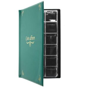 centerz 180 pockets coin album, penny collecting book, souvenir coins collection holder, ideal for pressed pennies passport, hobby coin collector, money specie display storage case (english, green)