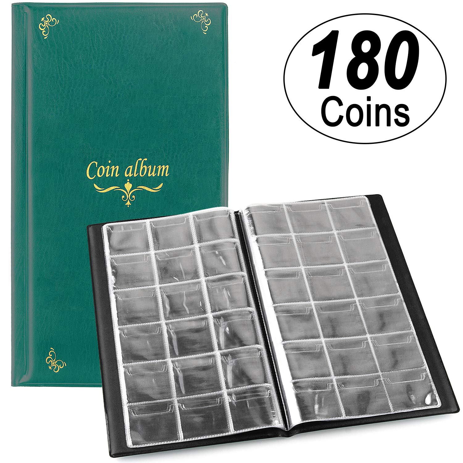 CenterZ 180 Pockets Coin Album, Penny Collecting Book, Souvenir Coins Collection Holder, Ideal for Pressed Pennies Passport, Hobby Coin Collector, Money Specie Display Storage Case (English, Green)