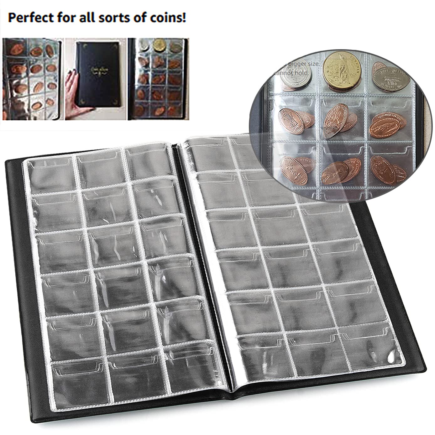 CenterZ 180 Pockets Coin Album, Penny Collecting Book, Souvenir Coins Collection Holder, Ideal for Pressed Pennies Passport, Hobby Coin Collector, Money Specie Display Storage Case (English, Green)