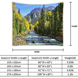 YISURE Nature Mountain Forest Tapestry, Scenic Green Pine Tree Waterfall Landscape Wall Hanging Tapestries for Home Office Dorm Indoor and Outdoor Decoration, 80(W) x60(L) Inch