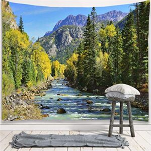 YISURE Nature Mountain Forest Tapestry, Scenic Green Pine Tree Waterfall Landscape Wall Hanging Tapestries for Home Office Dorm Indoor and Outdoor Decoration, 80(W) x60(L) Inch