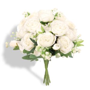 aipoke artificial persian white rose 4pcs bouquet with 20 heads white flowers for home garden decor wedding party