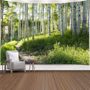 yisure forest wall tapestry nature tree trail path landscape wall hanging, morning sunshine through green tree wall tapestries for home office indoor and outdoor decor, 80(w) x60(l) inch