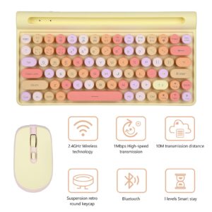 Apuode Wireless Keyboard and Mouse Combo, Bluetooth 5.0/3.0/2.4GHz, with Tablet Holder, Quiet Mute Button, Cute Retro Round Keycaps, Replaceable Battery, for PC, Mac, Laptop, Tablet