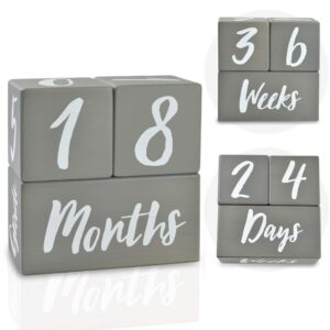 i'm solid wood weekly monthly yearly baby milestone age blocks, gender neutral, newborn gifts & keepsakes for picture props (3 pcs/grey)