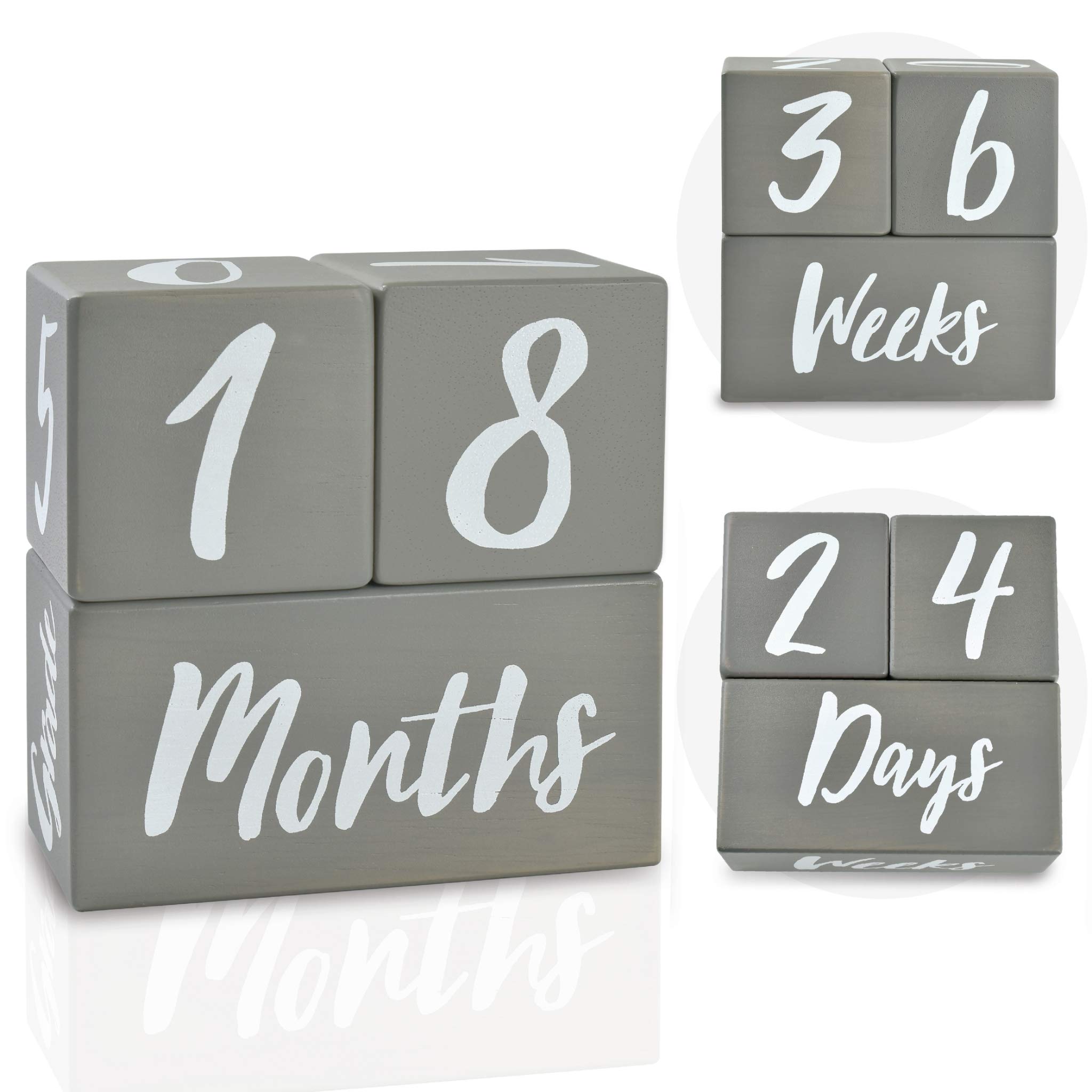 I'm Solid Wood Weekly Monthly Yearly Baby Milestone Age Blocks, Gender Neutral, Newborn Gifts & Keepsakes for Picture Props (3 Pcs/Grey)