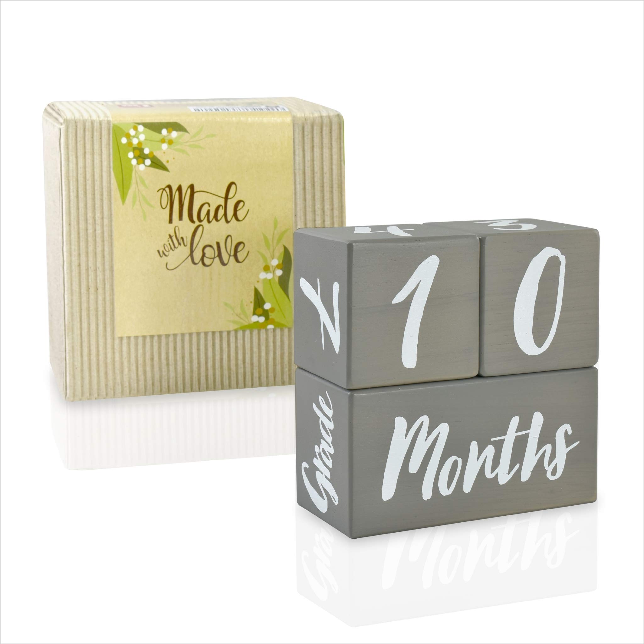 I'm Solid Wood Weekly Monthly Yearly Baby Milestone Age Blocks, Gender Neutral, Newborn Gifts & Keepsakes for Picture Props (3 Pcs/Grey)