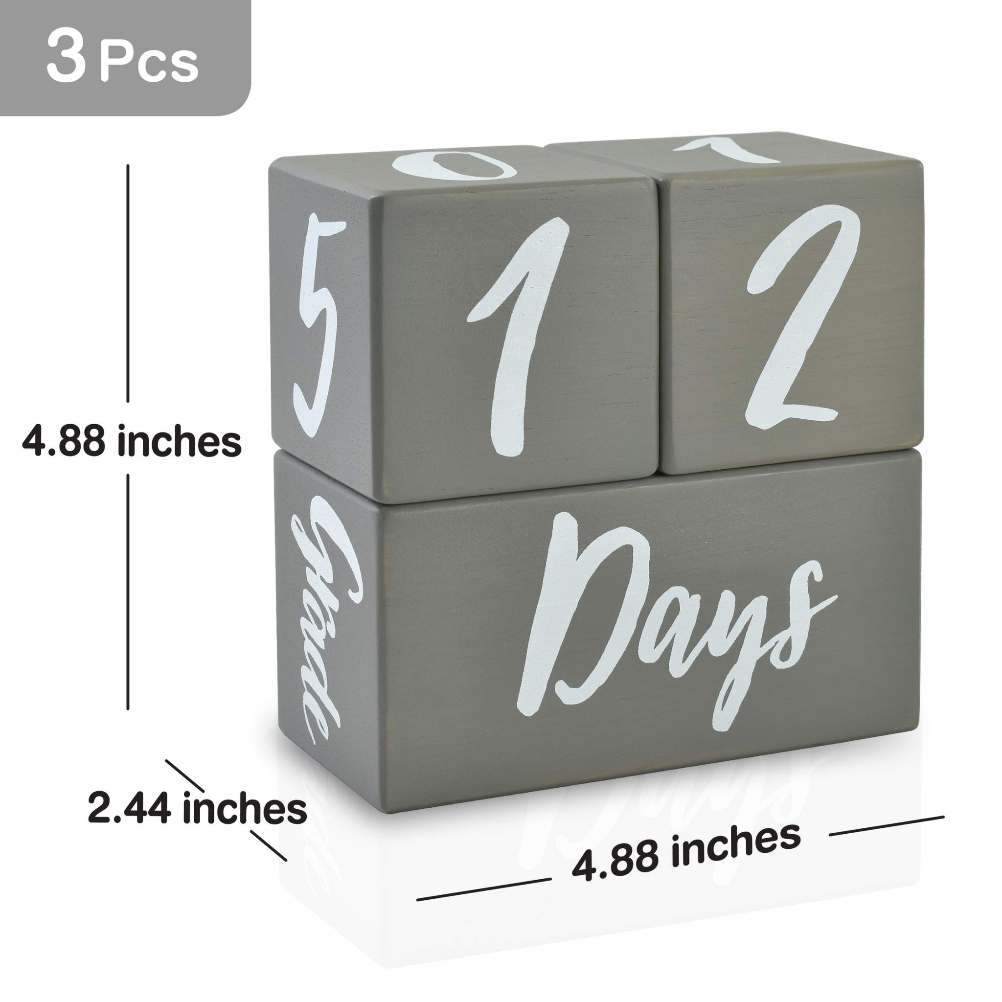 I'm Solid Wood Weekly Monthly Yearly Baby Milestone Age Blocks, Gender Neutral, Newborn Gifts & Keepsakes for Picture Props (3 Pcs/Grey)