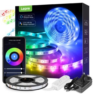 lepro led strip lights 16.4ft smart light strips with app control remote, 5050 rgb led lights for bedroom, music sync color changing lights for room party