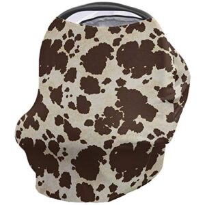 baby nursing covers for breastfeeding, baby car seat canopy covers scarf for boys girls, brown cowhide canopy, stretchy soft breathable poncho infant stroller cover, cow skin print