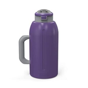 zak designs 64oz genesis double-wall vacuum-insulated stainless steel water bottle with easy-open button lid and built-in carry handle, leak-proof design (64oz, viola)